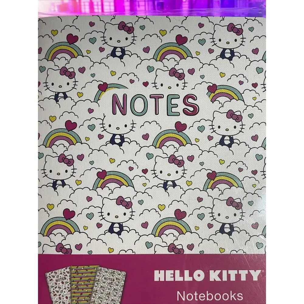 Sanrio Hello Kitty Notebooks 80 Pages 2024 Rainbows Hearts Set 3 Lined Pages